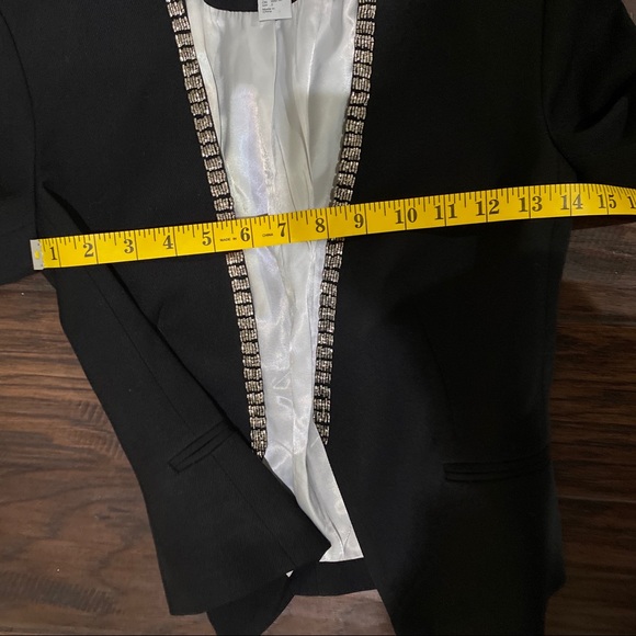 H&M Open Front Black Blazer Jacket Trim With Silver Chain Size 2 - Picture 9 of 12